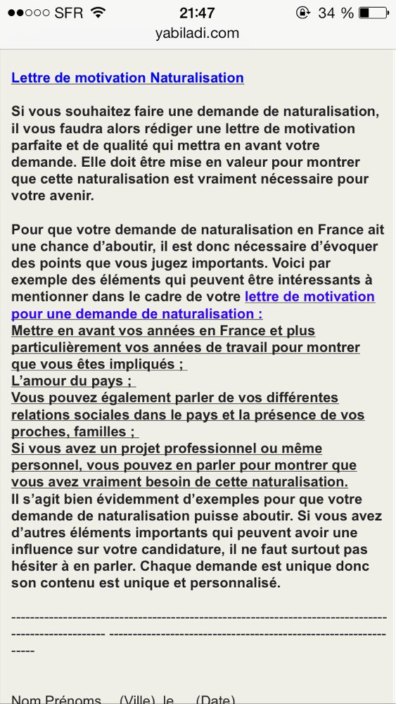 exemple lettre de motivation naturalisation francaise