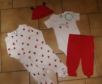 3 MOIS : Enble pyjama 1 pce + body + pantalon a pieds + bonnet " Coccinelle " MANON & VALENTIN 6 €