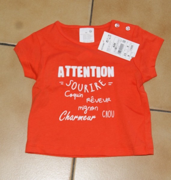 6 MOIS : T shirt orange KIABI 1€