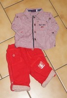 1 MOIS : Enble chemise rayé marine & rouge + pantalon rouge SERGENT MAJOR & TAPE A L OEIL 2€