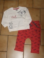 12 MOIS : Enble sweat + pantaon coton épais rouge & blanc motif chien KIABI 5€