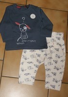 9 MOIS : Enble haut ML + pantalon coton bleu & blanc motif chien KIABI 4€