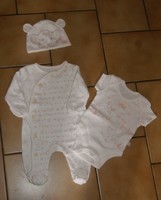 1 MOIS : Kit blanc coton pyjama + body + bonnet ROI LION 16€