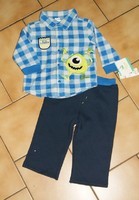 12 MOIS : Enble pantalon doublé + chemise polaire bleu MONSTRES & CIE ( NEUF)