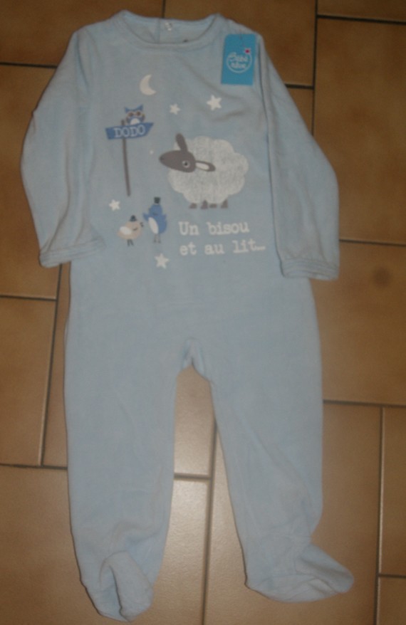 24 MOIS : Pyjama velour bleu mouton BEBEREVE 2€