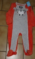 24 MOIS : ( grand 18 ) Pyjama velour gris & orange tigre 2€