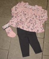 3 MOIS : Enble legging + tunique fleuri + chaussettes 3€