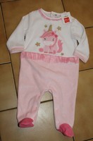 6 MOIS : pyjama velour rose & blanc LICORNE