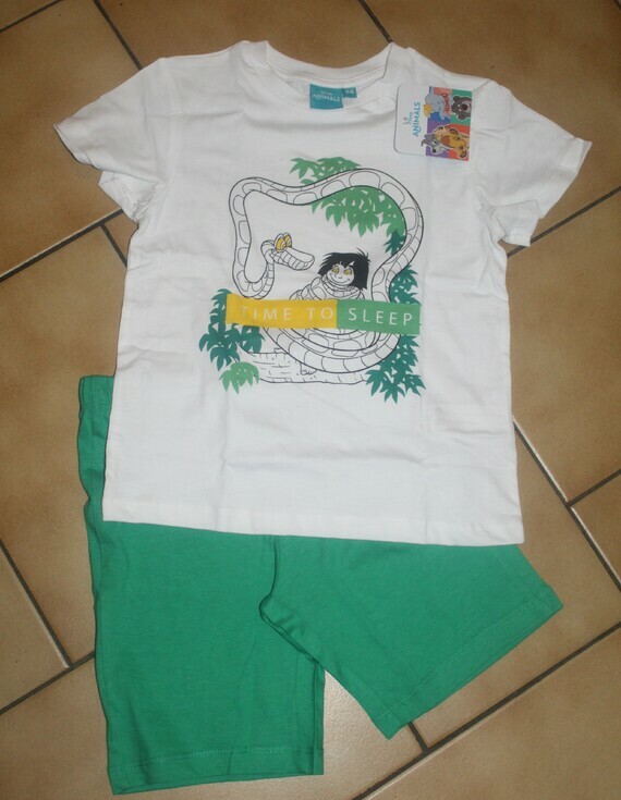 5 ANS : Pyjashort blanc & vert MOWGLI 2€