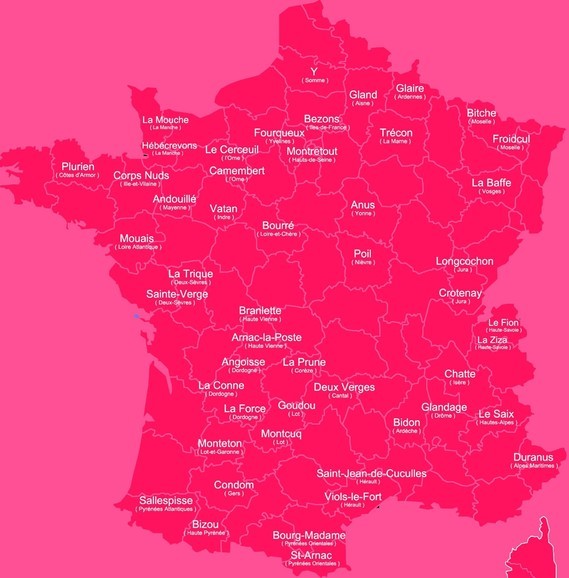 Carte de France des noms surprenants