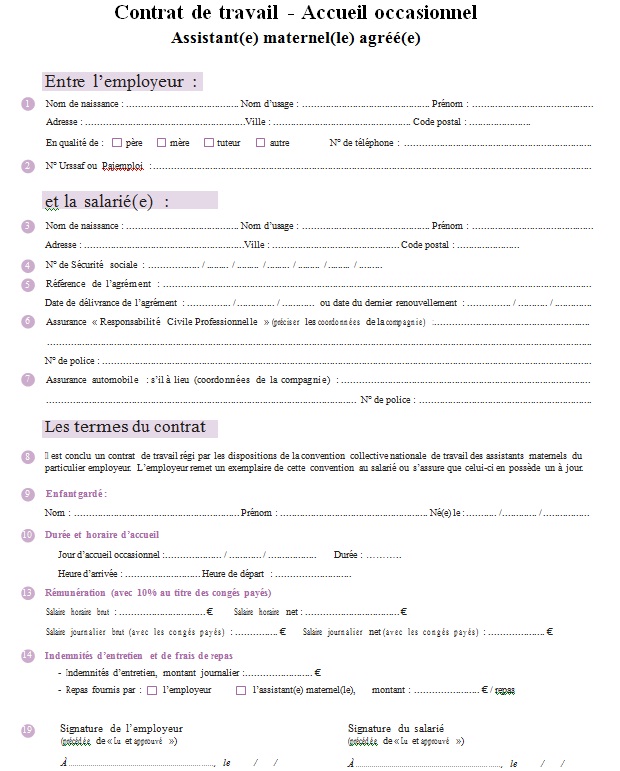 Accueil Tres Occasionnel Assistante Maternelle Agreee
