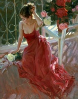 Reverie in red and white 36x28