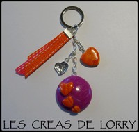 Porte-clef coeur boulet violet et orange