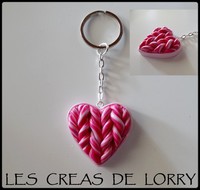 Porte-clef coeur tricot rose