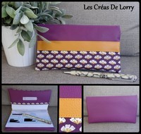 Porte Chéquier 14 € S violet et ocre Imp fleurs (VENDU)