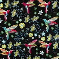 Simili cuir noir colibri et fleur effet brodé (PLUS DISPONIBLE)