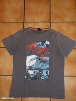 2€ T-Shirt MC gris anthracite California BYKOOL Taille 14 ANS