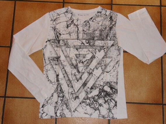 3€ T-Shirt ML BLOG By Gémo Blanc et Gris noir Taille 14 ANS
