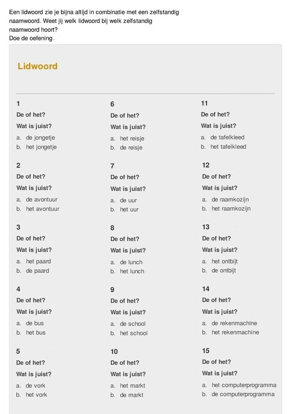 Grammatica - Lidwoord  (oefening)