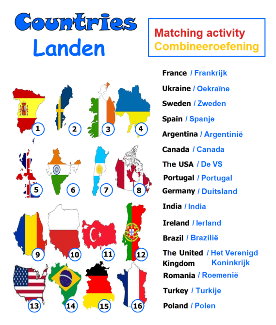 Countries (matching activity) - Landen (combineeroefening)
