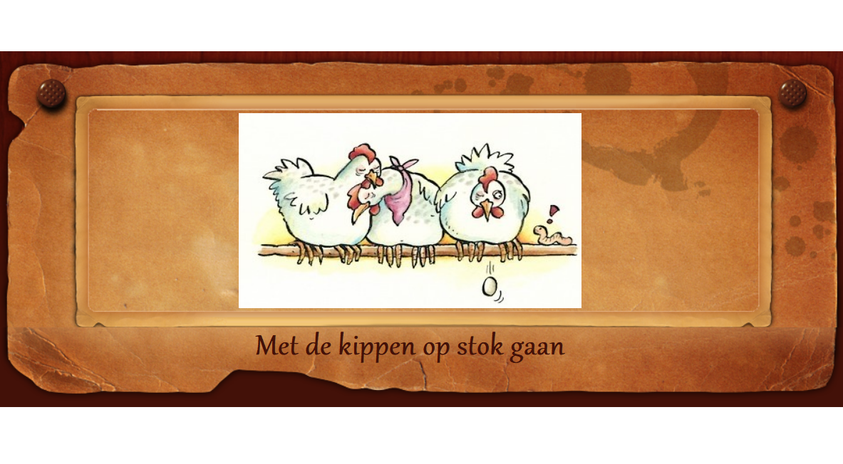 Met de kippen op stok gaan - Nederlandse gezegden, spreekwoorden