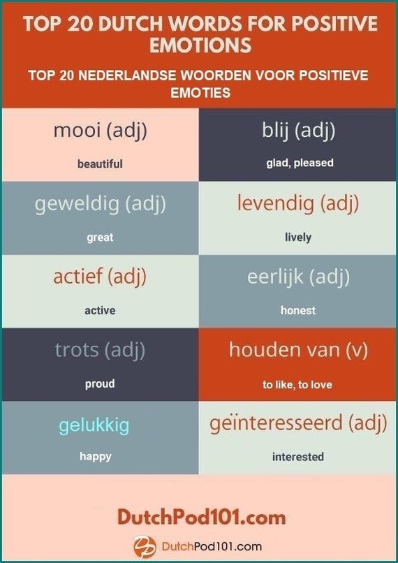 Top 20 Nederlandse woorden voor positieve emoties