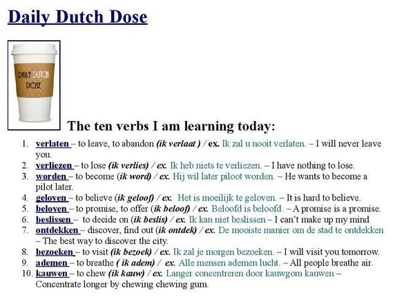 Daily Dutch Dose : 10 Nederlandse werkwoorden