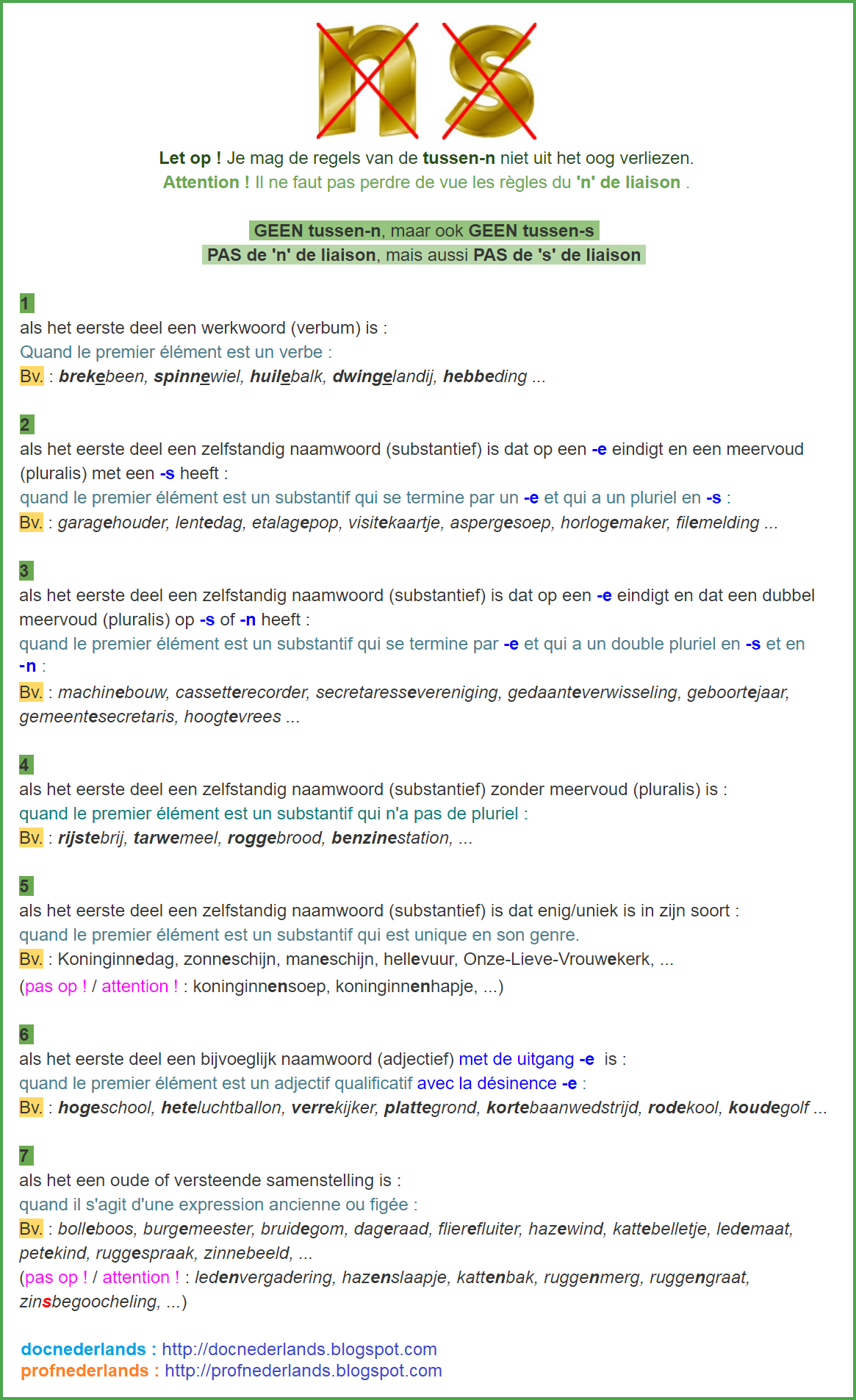 Geen Tussen N Geen Tussen S Nederlandse Spraakkunst Grammatica Grammaire Neerlandaise Dutch Grammar Profnlds Photos Club Doctissimo