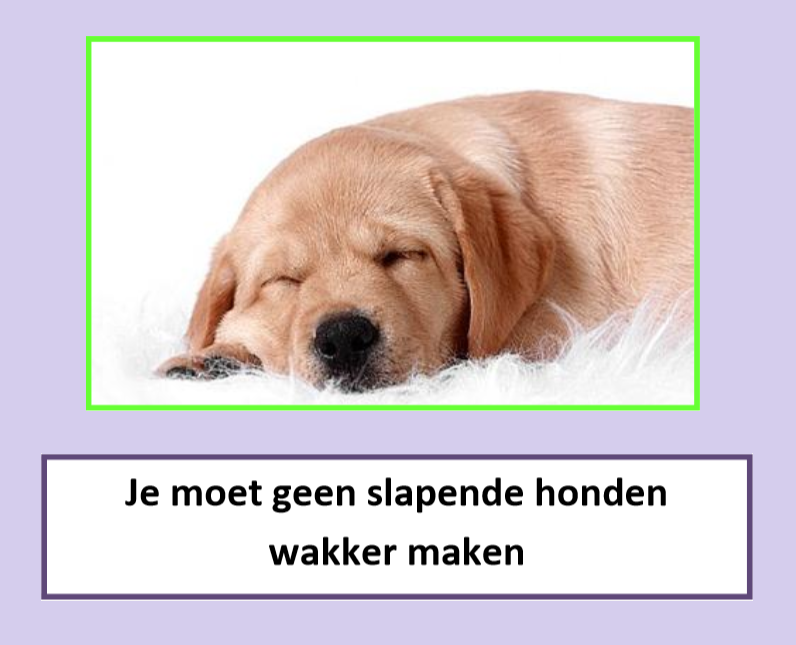 Je moet geen slapende honden wakker maken Nederlandse gezegden, spreekwoorden; expressions Je moet geen slapende honden wakker maken Nederlandse gezegden, spreekwoorden; expressions