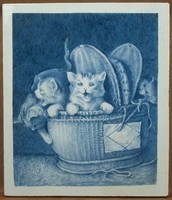 Plaque en faïence, décor : chatons en camaïeu