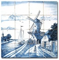 Tegel : dorp met windmolen en gracht (motief : 1780)