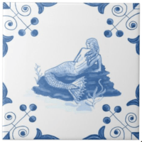 Delft mermaid tile with scroll corners