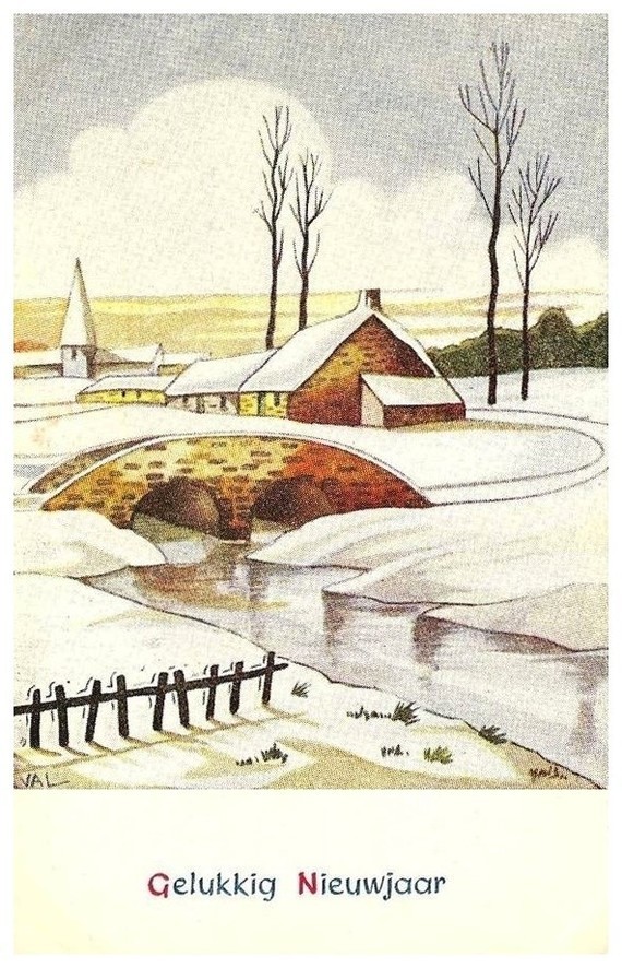 Gelukkig Nieuwjaar (dorp in de sneeuw)