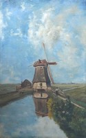 Windmolen in een Hollands landschap