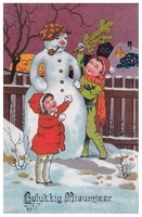 Gelukkig Nieuwjaar (2 kinderen en een sneeuwpop)
