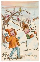Gelukkig Nieuwjaar (sneeuwman en kinderen)