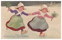 Gelukkig Nieuwjaar (Hollandse meisjes aan het schaatsen)