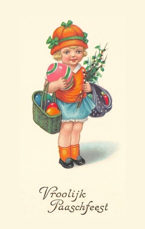 Vroolijk Paaschfeest (meisje met eieren)