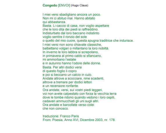 ENVOI (03) : Hugo Claus (Italiaans)