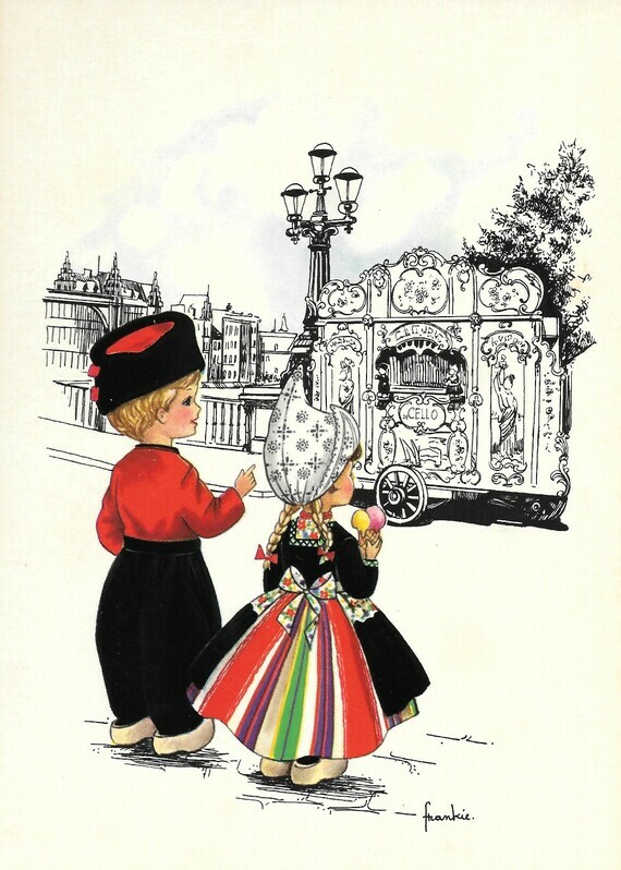Dutch postcard  (meisje en jongetje, pierement)
