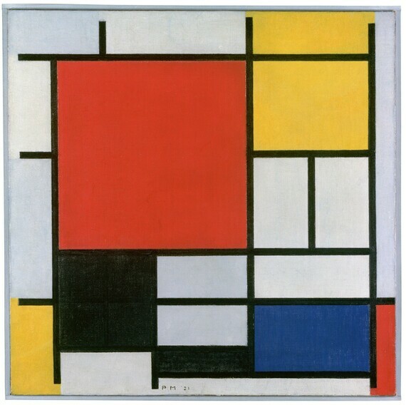 Piet Mondriaan, Compositie met groot rood vlak, geel, zwart, grijs en blauw, 1921