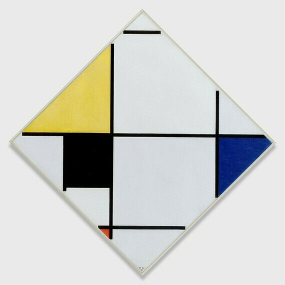 Piet Mondriaan, Ruitvormige compositie met geel, zwart, blauw, rood en grijs