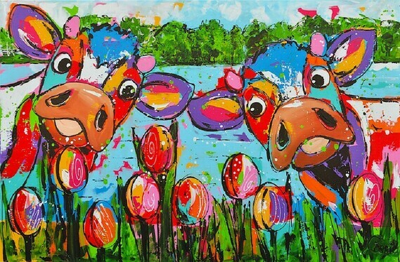Vrolijk Schilderij - Vrolkijke koeien