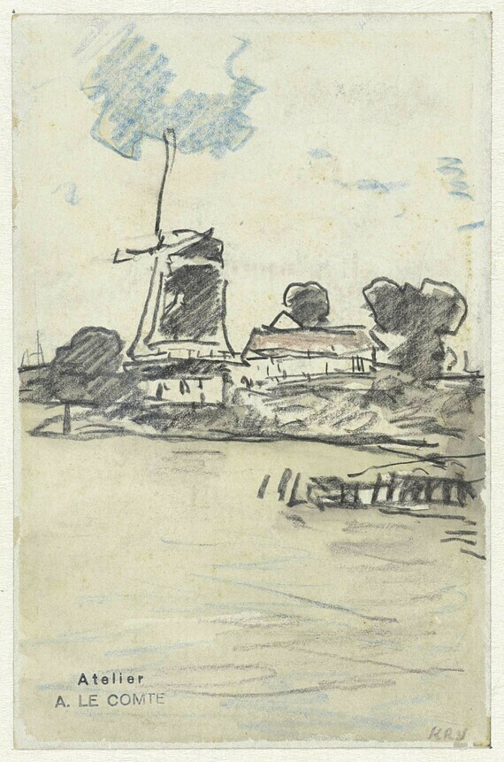 Molen aan het water, Adolf le Comte, 1860-1921