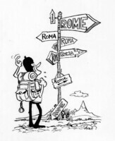 Alle wegen leiden naar Rome (tekenaar : Tacke)