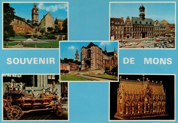 Souvenir de Mons (carte illustrée en couleurs)