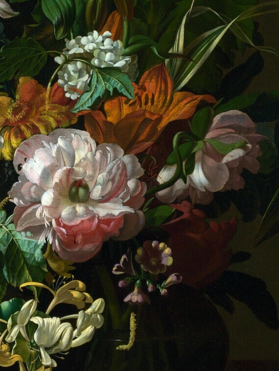 Rachel Ruysch (12), Flowers in a Vase (detail), Oil on canvas, 1685