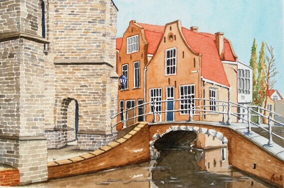 Delft view. Painting by António Teodósio