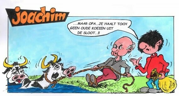 Oude koeien uit de sloot halen (cartoon)
