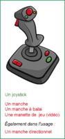 Un joystick [anglicisme] / Un manche (à balai), une manette de jeu (vidéo)